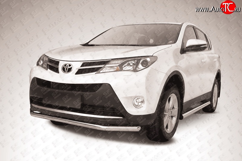 10 749 р. Одинарная защита переднего бампера из трубы диаметром 57 мм Slitkoff Toyota RAV4 XA40 5 дв. дорестайлинг (2012-2015) (Цвет: нержавеющая полированная сталь)  с доставкой в г. Белгород