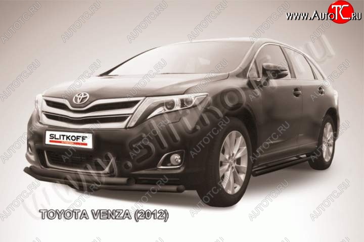 10 999 р. Защита переднего бампер d57+d57 Slitkoff Toyota Venza GV10 рестайлинг (2012-2016) (Цвет: серебристый)  с доставкой в г. Белгород