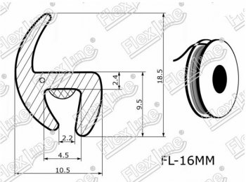 195 р. Универсальный уплотнитель FlexLine (16 mm, 1 погонный метр) Jeep Compass MP дорестайлинг (2016-2022)  с доставкой в г. Белгород. Увеличить фотографию 2
