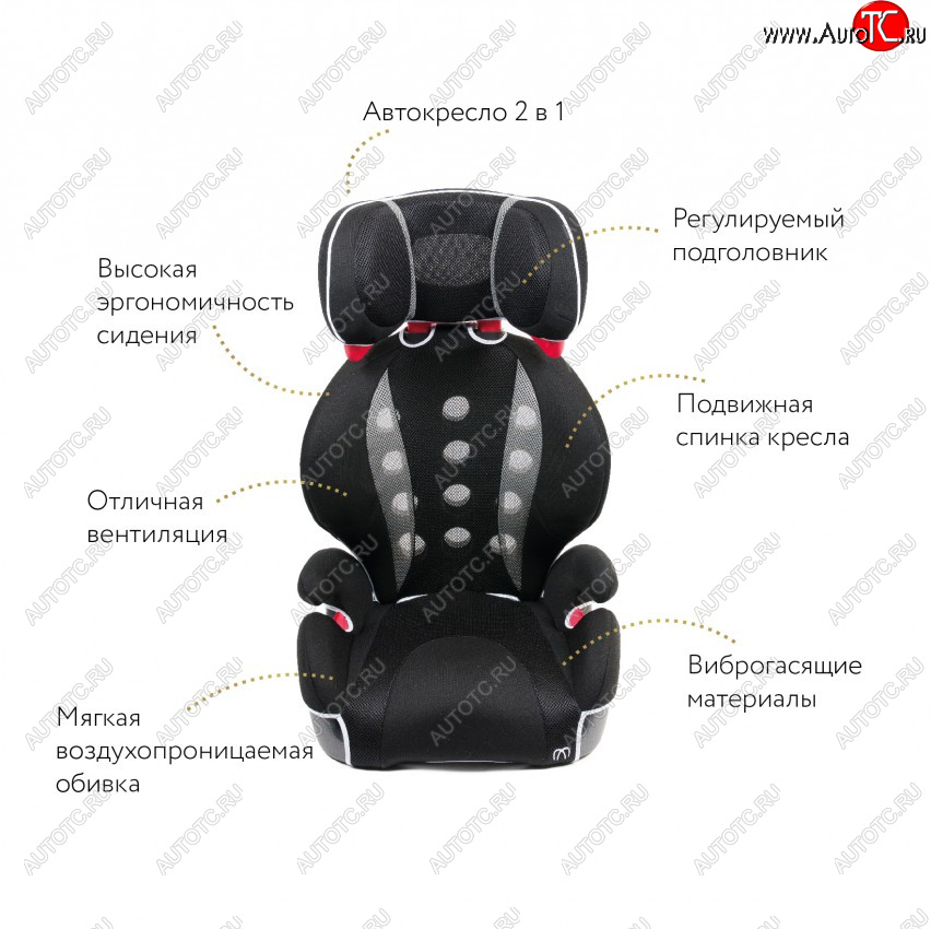 14 249 р. Кресло детское автомобильное Saratto Highback Junior Quattro (группа 2/3) Chrysler 300C LD седан рестайлинг (2015-2022) (Цвет: черный с серым)  с доставкой в г. Белгород