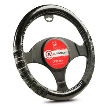 Оплётка руля (35-37см. (S), чёрная экокожа, серые 3D вставки) AUTOPROFI Mazda 6 GJ 1 рестайлинг универсал (2015-2018)