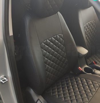 7 199 р. Чехлы для сидений Lord Autofashion Турин Ромб (экокожа) Лада Калина 2192 хэтчбек (2013-2018) (Чёрный, вставка чёрная, строчка чёрная)  с доставкой в г. Белгород. Увеличить фотографию 3