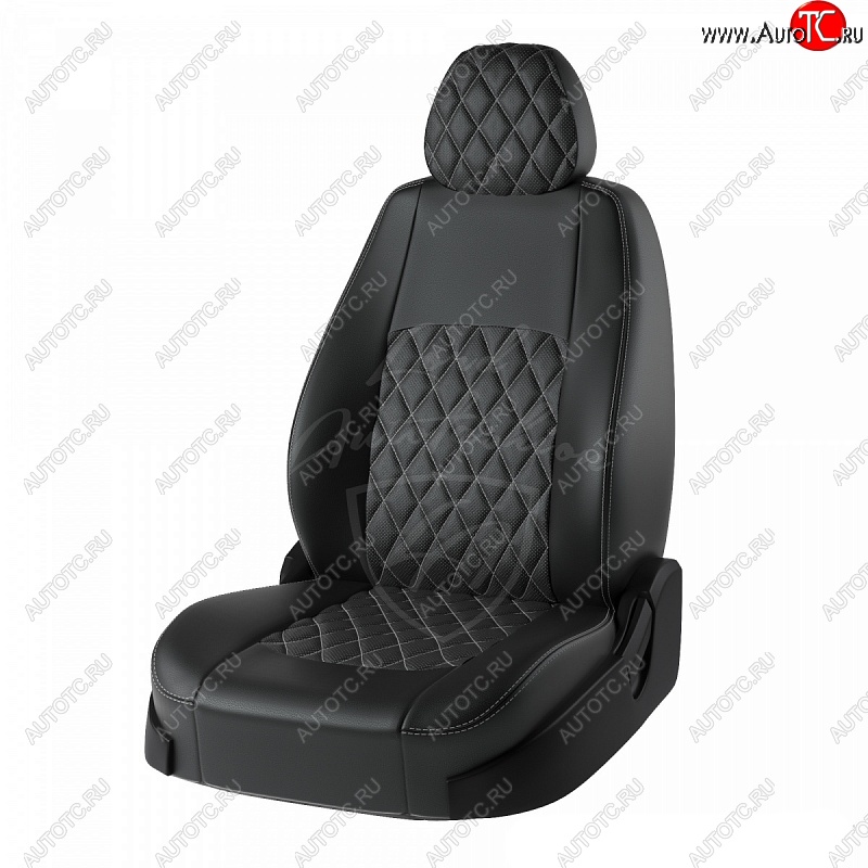 7 199 р. Чехлы для сидений Lord Autofashion Турин Ромб (экокожа) Лада 21099 (1990-2004) (Черный, вставка черная, строчка серая)  с доставкой в г. Белгород