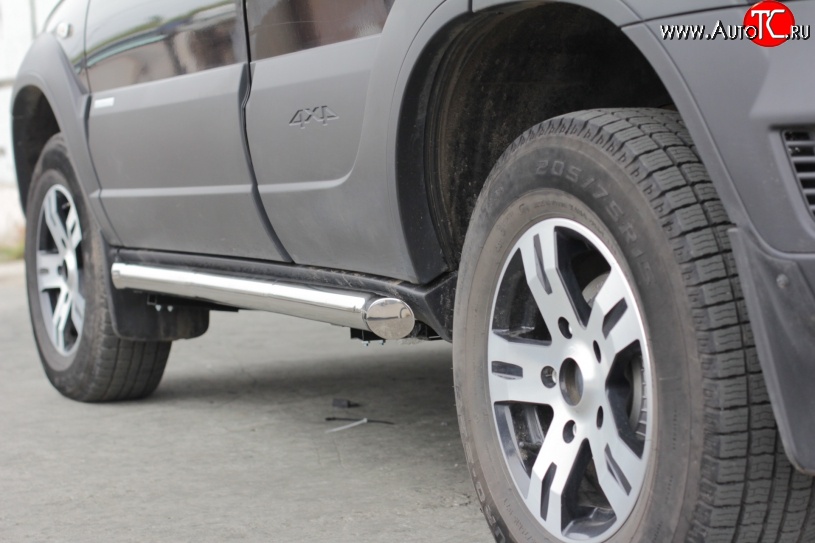 16 449 р. Защита порогов из трубы Ø63 Petroil Tuning Chevrolet Niva 2123 рестайлинг (2009-2020) (Нержавеющая полированная сталь)  с доставкой в г. Белгород