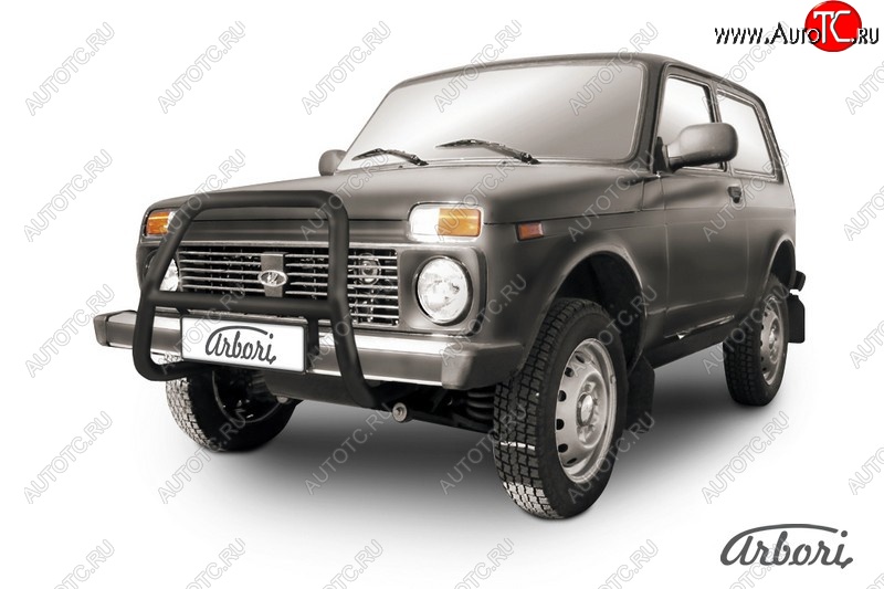 22 949 р. Защита переднего бампера (высокая, черная, 1 труба d57 mm) Arbori Лада Нива 4х4 2121 3 дв. дорестайлинг (1977-2019)  с доставкой в г. Белгород