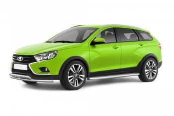 22 999 р. Порожки для ног из трубы Ø51 с алюминиевой площадкой Petroil Tuning Лада Веста SW 2181 универсал дорестайлинг (2017-2022) (Нержавеющая полированная сталь)  с доставкой в г. Белгород. Увеличить фотографию 2