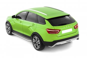 22 999 р. Порожки для ног из трубы Ø51 с алюминиевой площадкой Petroil Tuning Лада Веста SW 2181 универсал дорестайлинг (2017-2022) (Нержавеющая полированная сталь)  с доставкой в г. Белгород. Увеличить фотографию 3