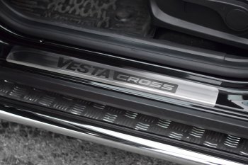 22 999 р. Порожки для ног из трубы Ø51 с алюминиевой площадкой Petroil Tuning Лада Веста SW 2181 универсал дорестайлинг (2017-2022) (Нержавеющая полированная сталь)  с доставкой в г. Белгород. Увеличить фотографию 5