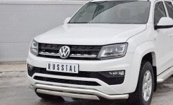 15 799 р. Защита переднего бампера (2 трубы Ø63 и 75х42 мм, нержавейка) Russtal Volkswagen Amarok рестайлинг (2016-2022)  с доставкой в г. Белгород. Увеличить фотографию 3