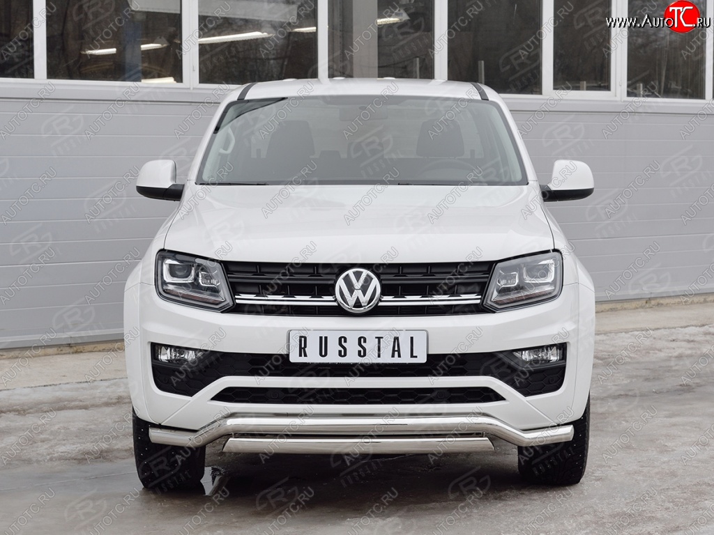 15 799 р. Защита переднего бампера (2 трубы Ø63 и 75х42 мм, нержавейка) Russtal Volkswagen Amarok рестайлинг (2016-2022)  с доставкой в г. Белгород