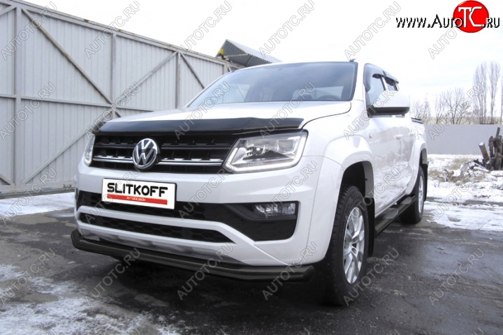 11 999 р. Защита переднего бампер Slitkoff Volkswagen Amarok рестайлинг (2016-2022) (Цвет: серебристый)  с доставкой в г. Белгород