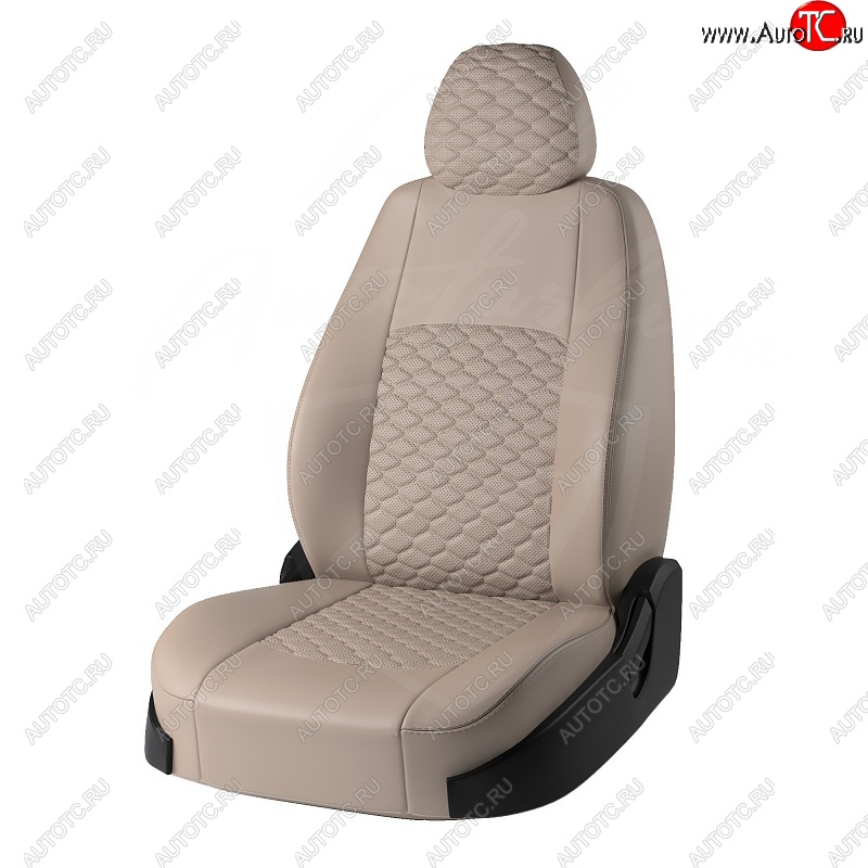 10 299 р. Чехлы для сидений Lord Autofashion Турин Соты (экокожа) Volkswagen Jetta A6 седан дорестайлинг (2011-2015) (Бежевый, вставка Бежевая, строчка Бежевая)  с доставкой в г. Белгород