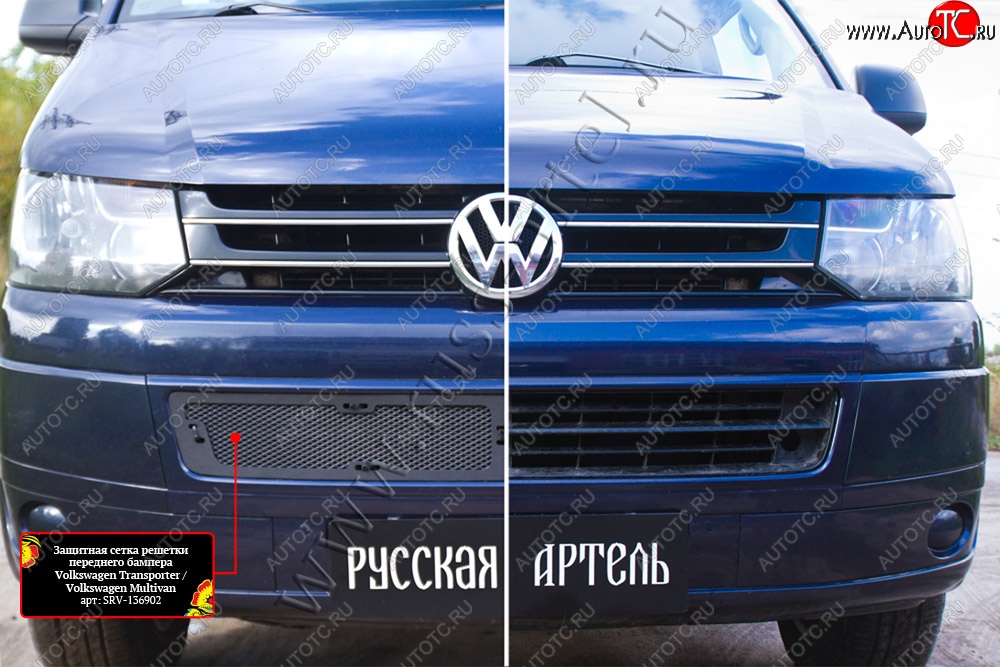2 359 р. Защитная сетка решетки переднего бампера (шагрень) RА Volkswagen Transporter T5 рестайлинг (2009-2015)  с доставкой в г. Белгород