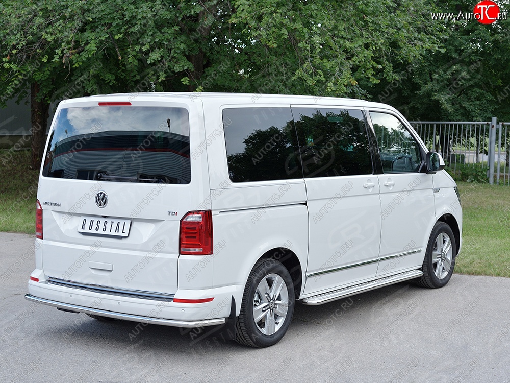 15 999 р. Защита заднего бампера (Ø42 мм, нержавейка, длинная версия) SLITKOFF Volkswagen Caravelle T6 дорестайлинг (2015-2019)  с доставкой в г. Белгород