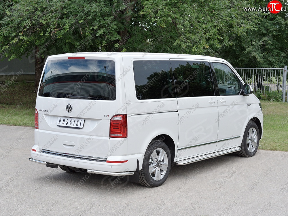 14 449 р. Защита заднего бампера (Ø42 мм, нержавейка, уголки) SLITKOFF Volkswagen Caravelle T6 дорестайлинг (2015-2019)  с доставкой в г. Белгород
