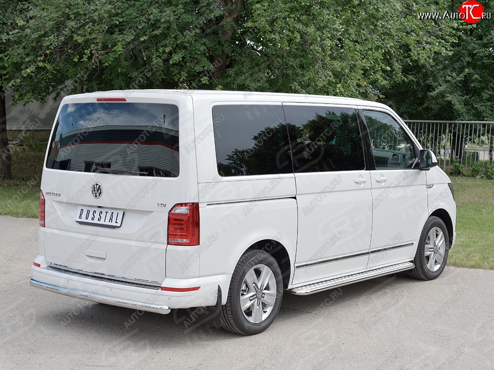 15 799 р. Защита заднего бампера (Ø63 мм, нержавейка, длинная база) SLITKOFF Volkswagen Caravelle T6 дорестайлинг (2015-2019)  с доставкой в г. Белгород