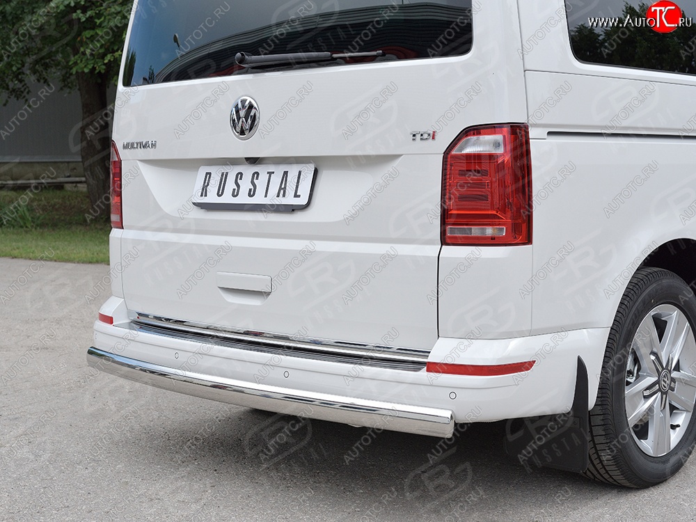 11 599 р. Защита заднего бампера (Ø75x42 мм, нержавейка, длинная база) Russtal Volkswagen Caravelle T6 дорестайлинг (2015-2019)  с доставкой в г. Белгород