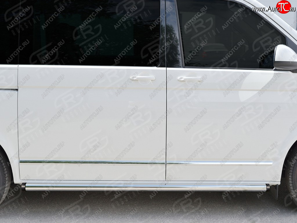 12 749 р. Защита порогов (левая сторона, длинная база, труба, d63 мм) SLITKOFF Volkswagen Caravelle T6 дорестайлинг (2015-2019) (С пластиковыми заглушками на торцах)  с доставкой в г. Белгород