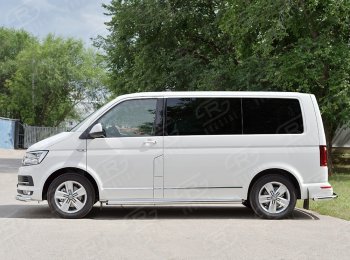 12 749 р. Правая защита порогов SLITKOFF из круглой трубы d63 мм v2 Volkswagen Transporter T6 дорестайлинг (2015-2019)  с доставкой в г. Белгород. Увеличить фотографию 2