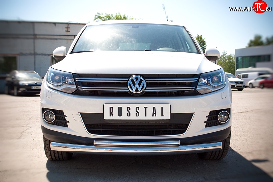 15 999 р. Защита переднего бампера (2 трубыØ76 и 42 мм, нержавейка) SLITKOFF Volkswagen Tiguan NF рестайлинг (2011-2017)  с доставкой в г. Белгород