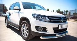 17 649 р. Защита переднего бампера (2 трубыØ76 и 63 мм, нержавейка, Sport & Style) SLITKOFF Volkswagen Tiguan NF рестайлинг (2011-2017)  с доставкой в г. Белгород. Увеличить фотографию 3