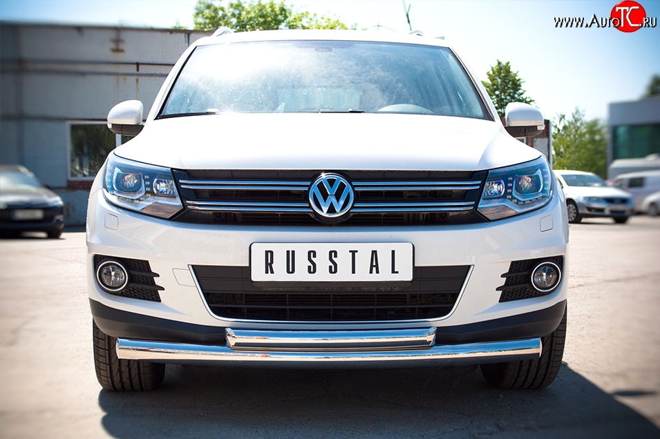 17 649 р. Защита переднего бампера (2 трубыØ76 и 63 мм, нержавейка, Sport & Style) SLITKOFF Volkswagen Tiguan NF рестайлинг (2011-2017)  с доставкой в г. Белгород