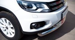 20 349 р. Защита переднего бампера (2 трубыØ76 и 63 мм, нержавейка, Track & Field) SLITKOFF Volkswagen Tiguan NF рестайлинг (2011-2017)  с доставкой в г. Белгород. Увеличить фотографию 2