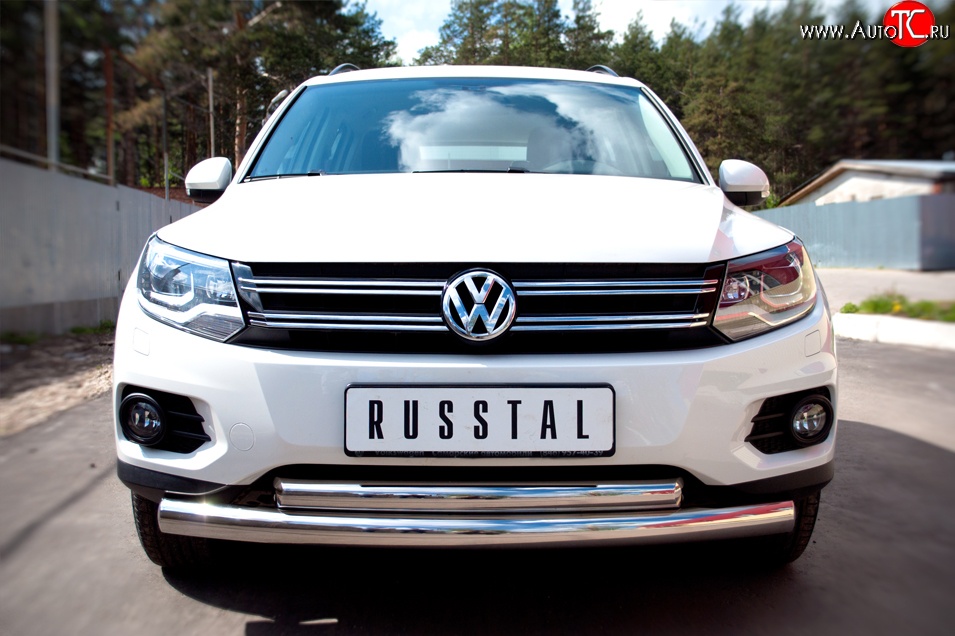 20 349 р. Защита переднего бампера (2 трубыØ76 и 63 мм, нержавейка, Track & Field) SLITKOFF Volkswagen Tiguan NF рестайлинг (2011-2017)  с доставкой в г. Белгород