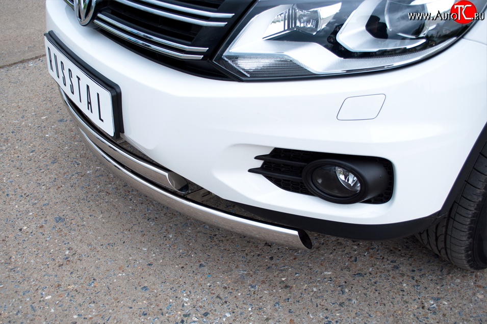 16 849 р. Защита переднего бампера (2 трубыØ75х42 мм, нержавейка) Russtal Volkswagen Tiguan NF рестайлинг (2011-2017)  с доставкой в г. Белгород