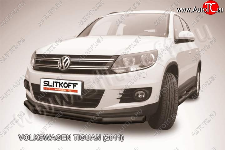 11 649 р. Защита переднего бампер Slitkoff Volkswagen Tiguan NF рестайлинг (2011-2017) (Цвет: серебристый)  с доставкой в г. Белгород