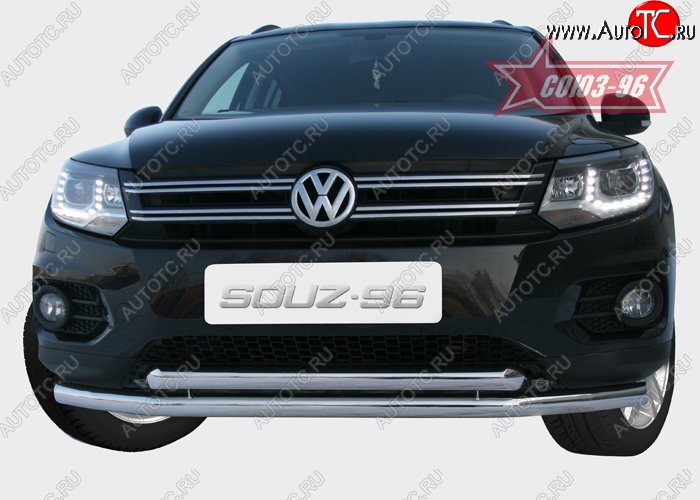 18 584 р. Защита переднего бампера двойная Souz-96 (d60/60) Volkswagen Tiguan NF рестайлинг (2011-2017)  с доставкой в г. Белгород