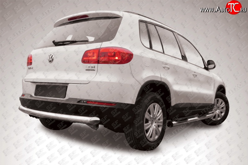 12 999 р. Защита заднего бампера из трубы диаметром 76 мм Slitkoff Volkswagen Tiguan NF рестайлинг (2011-2017) (Цвет: нержавеющая полированная сталь)  с доставкой в г. Белгород