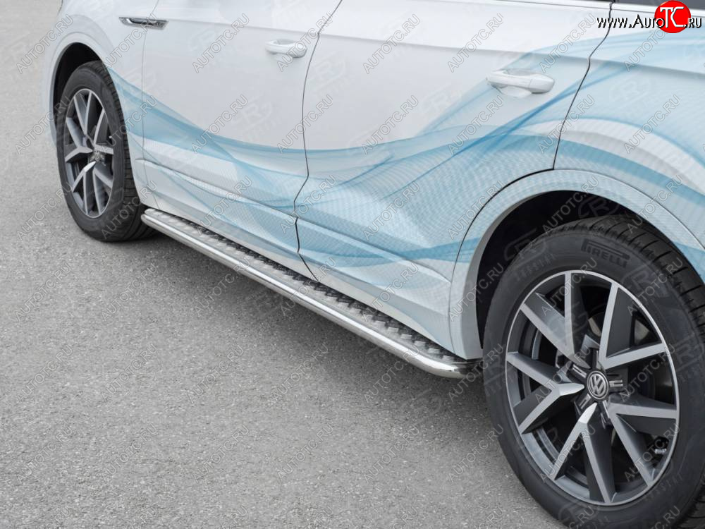 24 649 р. Пороги SLITKOFF d42 с листом  Volkswagen Touareg  CR (2018-2025) (лист алюминий, проф. нержавейка)  с доставкой в г. Белгород