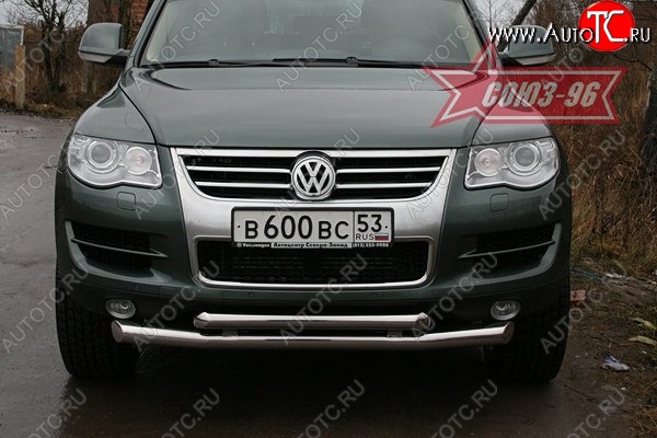 17 819 р. Защита переднего бампера двойная Souz-96 (d76/60) Volkswagen Touareg 1 GP рестайлинг (2006-2010)  с доставкой в г. Белгород