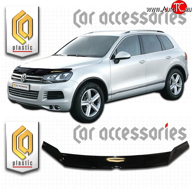 2 559 р. Дефлектор капота CA Plastic exclusive Volkswagen Touareg 2 NF дорестайлинг (2010-2014) (Classic черный, Без надписи)  с доставкой в г. Белгород