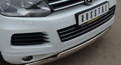 16 849 р. Защита переднего бампера (2 трубыØ75х42 мм, нержавейка) Russtal Volkswagen Touareg 2 NF дорестайлинг (2010-2014)  с доставкой в г. Белгород. Увеличить фотографию 2