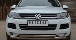 Защита переднего бампера (2 трубыØ75х42 мм, нержавейка) Russtal Volkswagen Touareg 2 NF дорестайлинг (2010-2014)