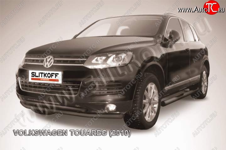 12 999 р. Защита переднего бампер Slitkoff Volkswagen Touareg 2 NF дорестайлинг (2010-2014) (Цвет: серебристый)  с доставкой в г. Белгород