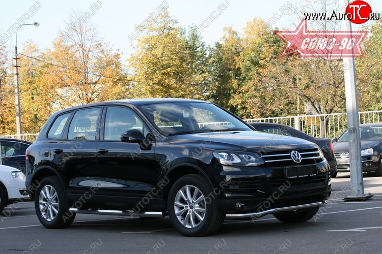 13 445 р. Защита переднего бампера одинарная Souz-96 (d60) Volkswagen Touareg 2 NF дорестайлинг (2010-2014)  с доставкой в г. Белгород