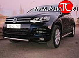 6 999 р. Одинарная защита переднего бампера d76 мм Металл Дизайн Volkswagen Touareg 2 NF дорестайлинг (2010-2014) (полированная нержавейка)  с доставкой в г. Белгород