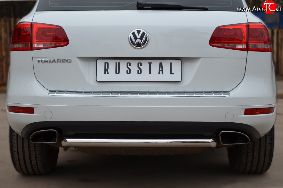 15 249 р. Одинарная защита заднего бампера из трубы диаметром 63 мм SLITKOFF  Volkswagen Touareg  NF (2010-2014) дорестайлинг  с доставкой в г. Белгород