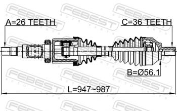 16 849 р. Правый привод передний в сборе FEBEST Volvo C30 хэтчбэк 3 дв.  дорестайлинг (2006-2009)  с доставкой в г. Белгород. Увеличить фотографию 2